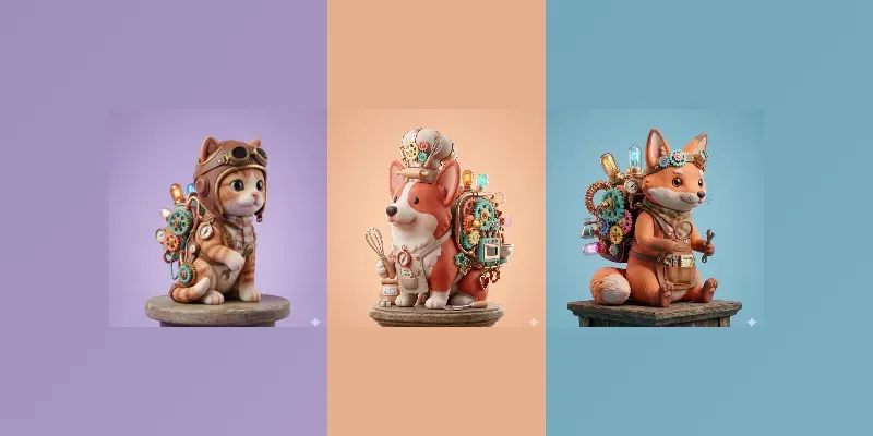 3D Claymorphism Steampunk Toy Assets generated by undefined