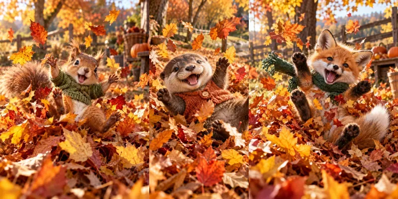 Hyperrealistic Baby Animals In Leaf Piles