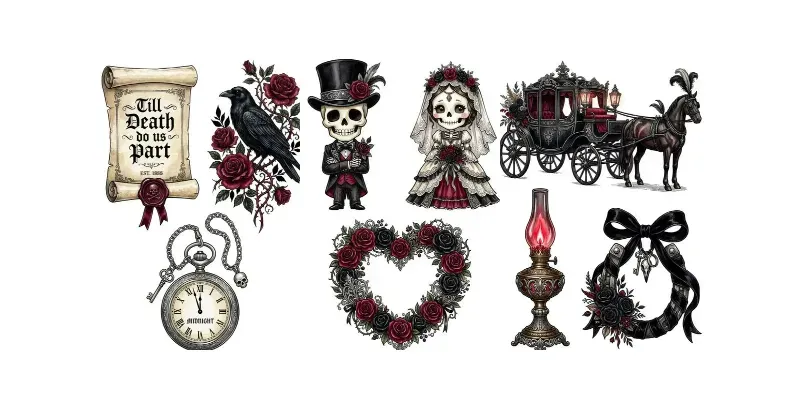 Victorian Dark Romance Wedding Cliparts generated by undefined