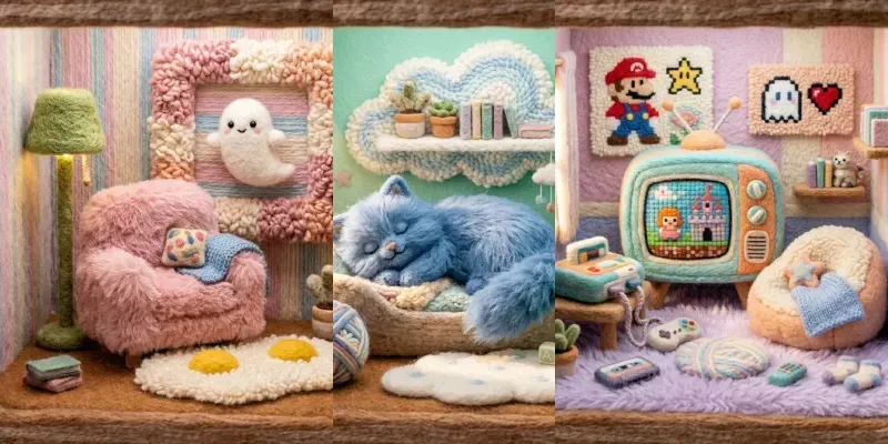 Fluffy 3D Plush Diorama Rooms generated by undefined