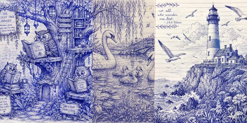 Whimsical Blue Ink Sketch Scene Generator generated by undefined