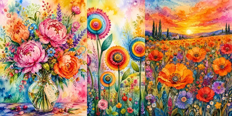 Vibrant Whimsical Flowers generated by undefined