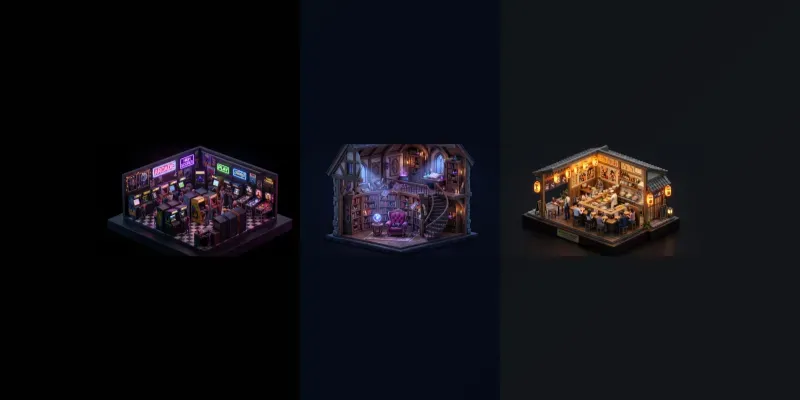 Isometric 3D Diorama Rooms generated by undefined
