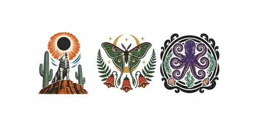 Retro Folk Linocut Animal Badges generated by chatgpt-image