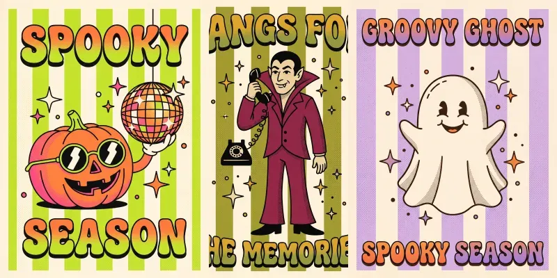 Groovy Retro Halloween Poster Prints