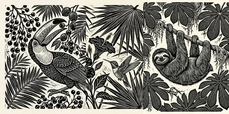 Monochrome Linocut Jungle Botanicals generated by undefined
