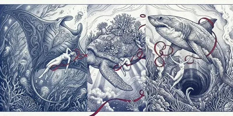 Surreal Monochrome Sea Creature Ink Art generated by undefined