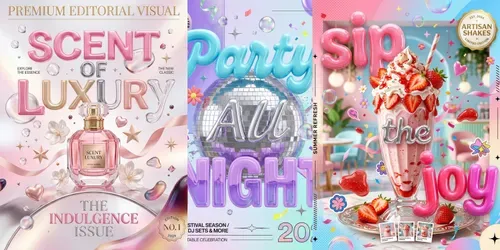 Glossy Pop Editorial Posters generated by gemini-image