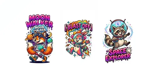 Space Astronaut Animal Cartoon Stickers generated by gemini-image