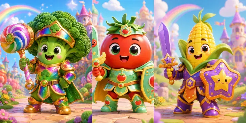 Cute 3D Veggie Warriors generated by undefined