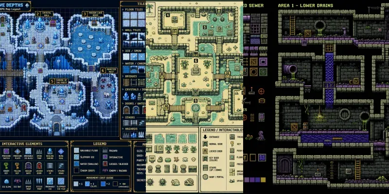 Pixel Art 2D Game Level Layouts With Tiles generated by undefined