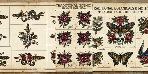 Vintage Tattoo Flash Sheet Art generated by gemini-image