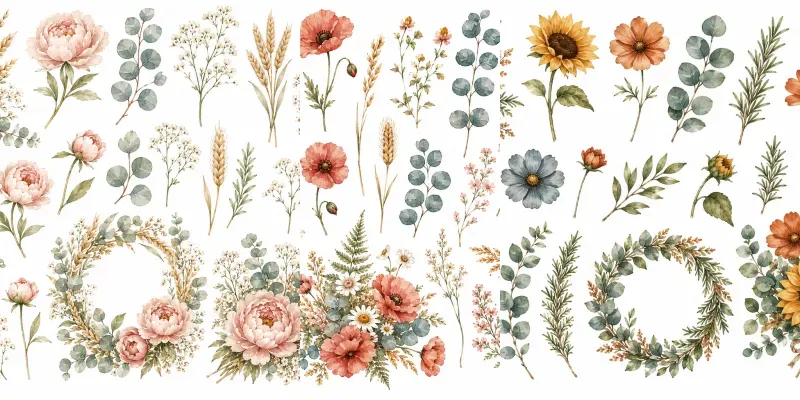 Boho Watercolor Floral Clipart Designs generated by undefined