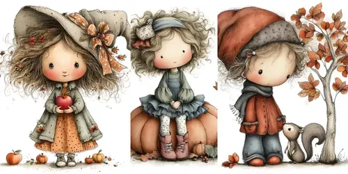 Cozy Fall Kids Clipart Illustrations generated by midjourney