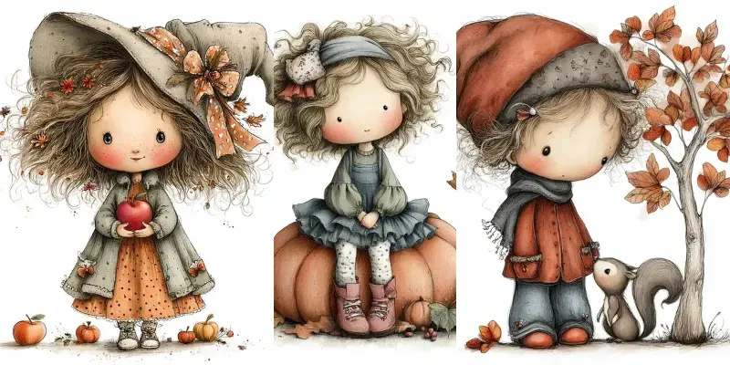 Cozy Fall Kids Clipart Illustrations generated by undefined