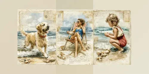Vintage Beach Scrapbooking Illustrations generated by midjourney