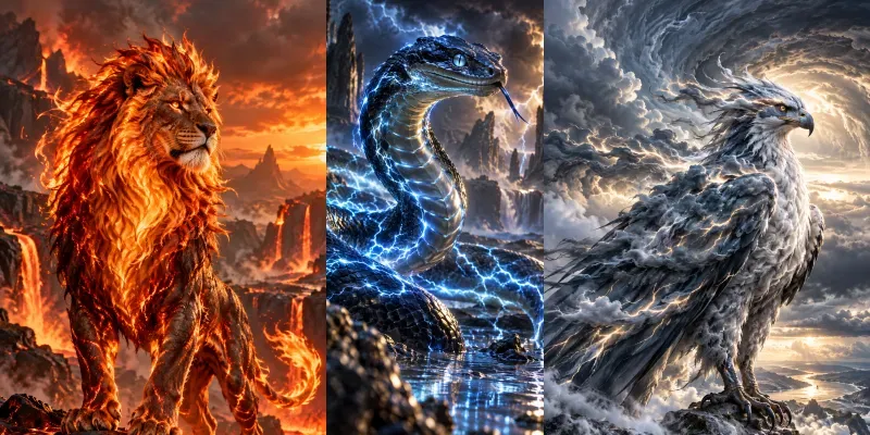 Hyperrealistic Elemental Animal Hybrids
