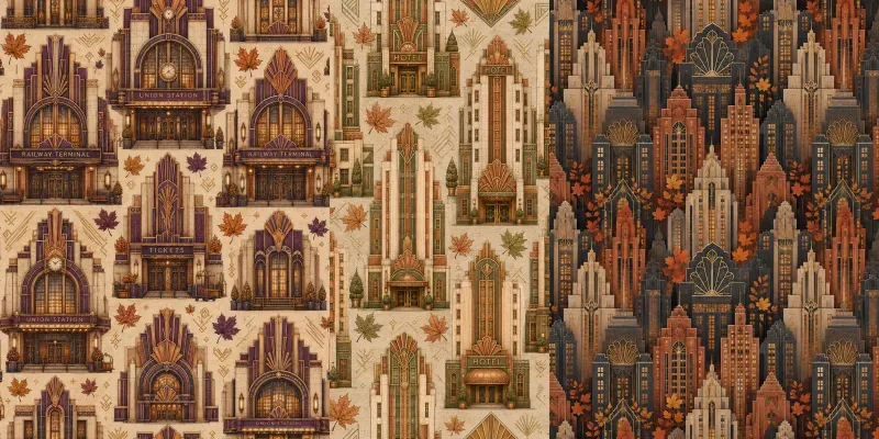 Autumn Art Deco Building Seamless Patterns generated by undefined