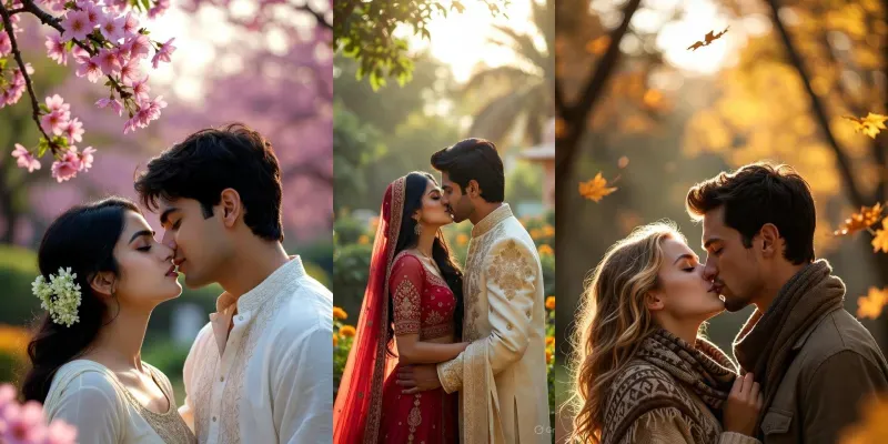 Outdoor Nature Couple Kiss Portraits generated by undefined
