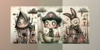 Whimsical Sarcastic Cartoon Gothic Cards midjourney prompt mini thumbnail