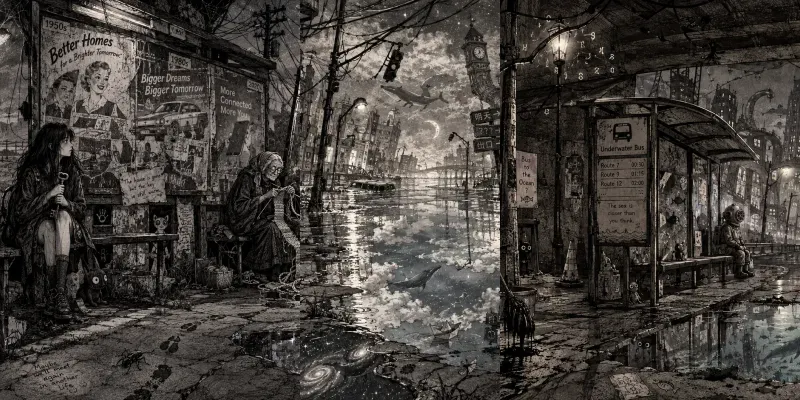 Surreal Midnight Bus Stops