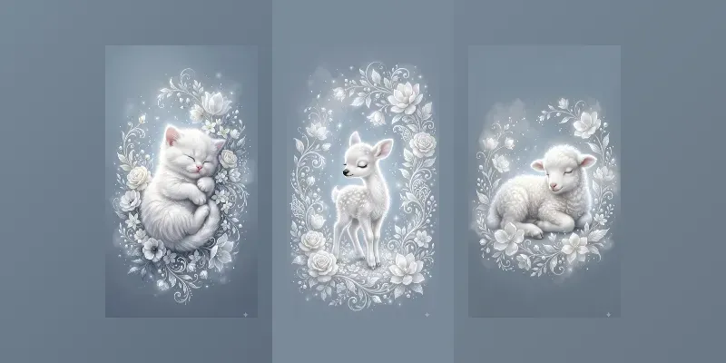 Ethereal White Floral Baby Animals generated by undefined