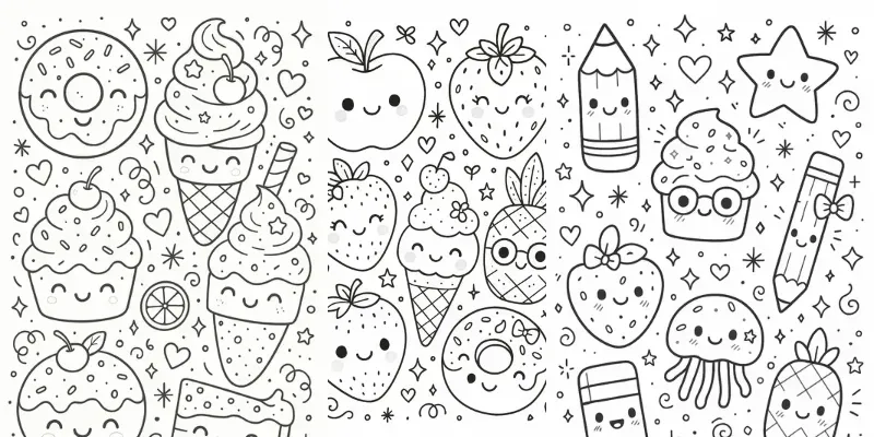 Kawaii Style Doodle Kids Coloring Pages