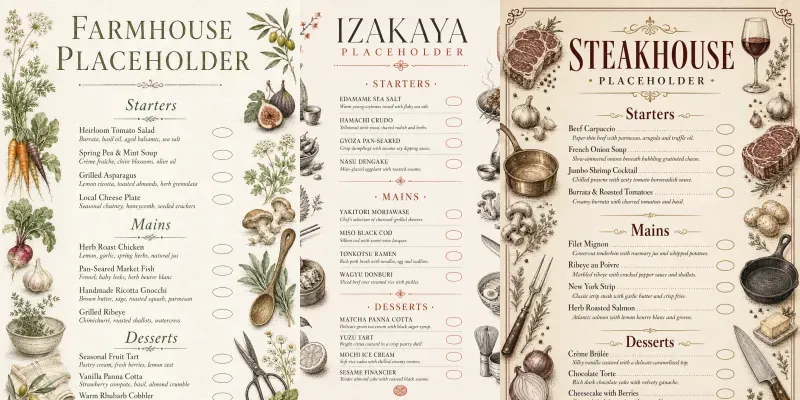 Elegant Restaurant Menu Designs generated by undefined