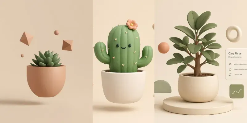 3D Minimalist Clay Plants Mockups generated by undefined
