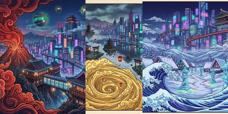 Cyberpunk Ukiyoe Landscapes generated by undefined