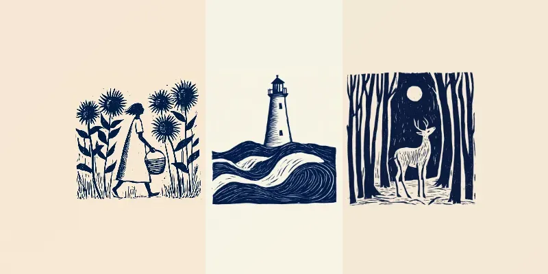 Folk Linocut Story Illustrations generated by undefined