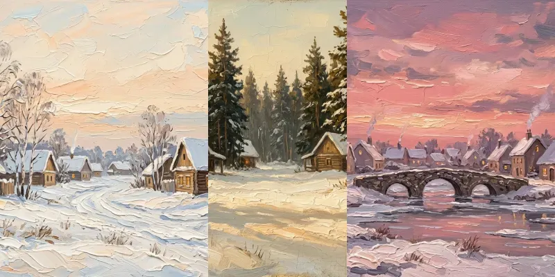 Vintage Oil Winter Village Frame Tv Art