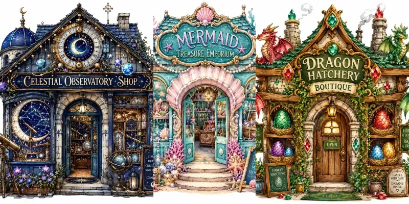Whimsical Boutique Facades generated by undefined