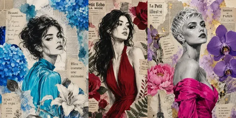 Vintage Newspaper Botanical Collages generated by undefined