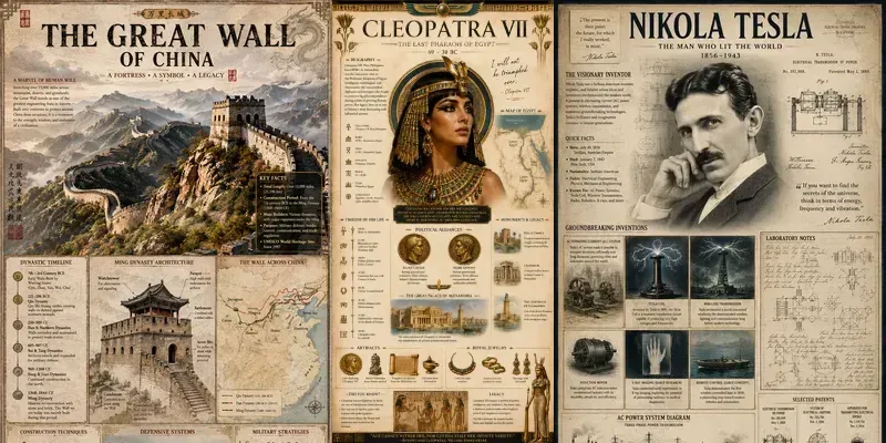 Epic Historical Infographic Posters generated by undefined