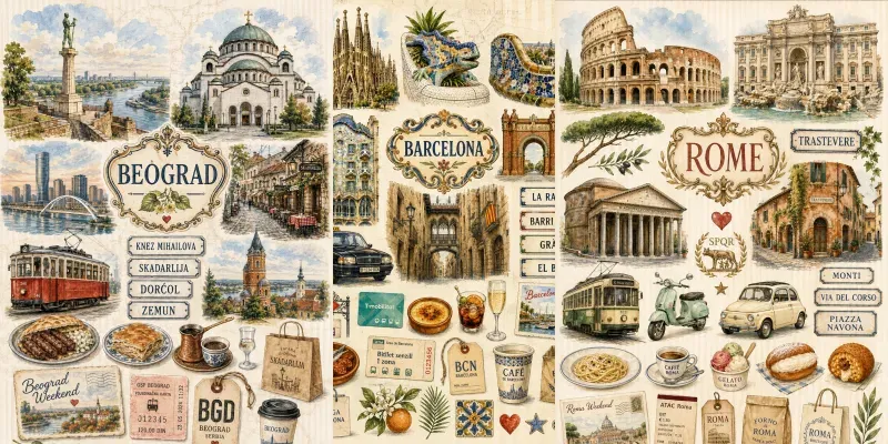 Watercolor City Travel Ephemera generated by undefined