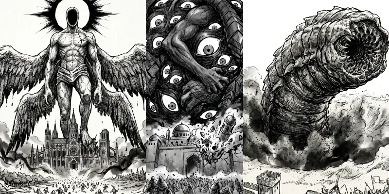 Colossal Dark Fantasy Entity Manga Ink generated by undefined