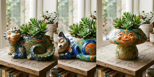 Whimsical Ceramic Creature Planters generated by gemini-image