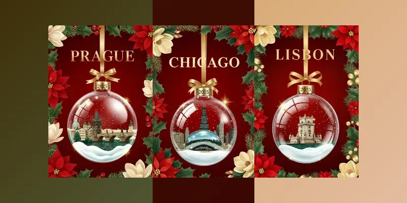 Glamour Christmas Bauble Travel Posters generated by undefined