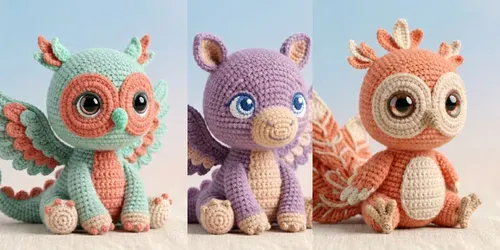 Cozy 3D Crochet Fantasy Baby Creatures generated by gemini-image