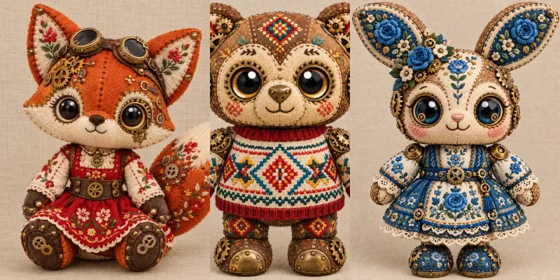 Mechanical Folk Embroidery Patch