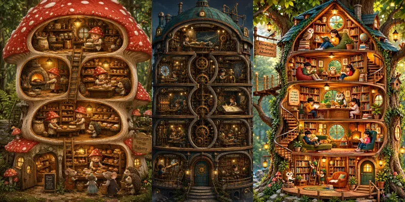 Whimsical Cutaway Building Makers generated by undefined