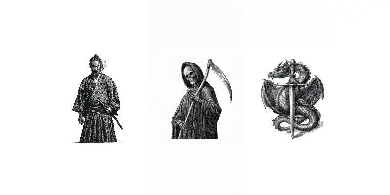Black Ink Woodcut Character Posters generated by undefined