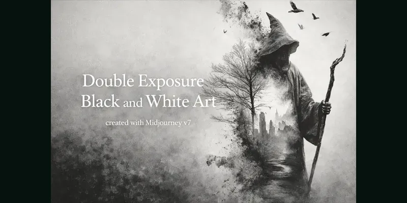 Double Exposure Black And White Art generated by undefined