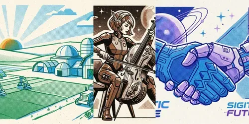 Retrofuturistic Risograph Illustrations generated by gemini-image