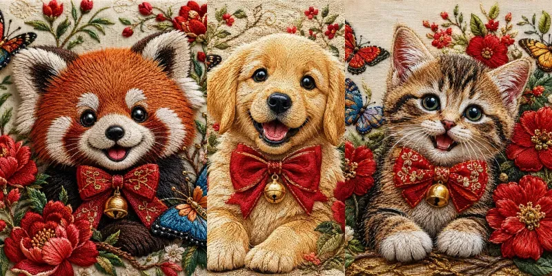 Whimsical Embroidered Animal Portraits generated by undefined
