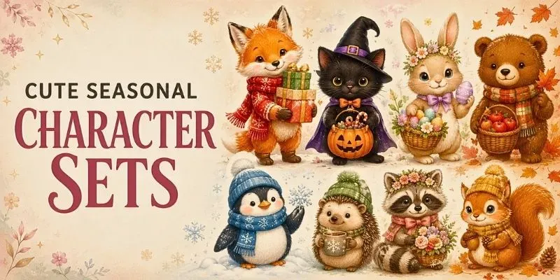 Cute Seasonal Character Sheets generated by undefined