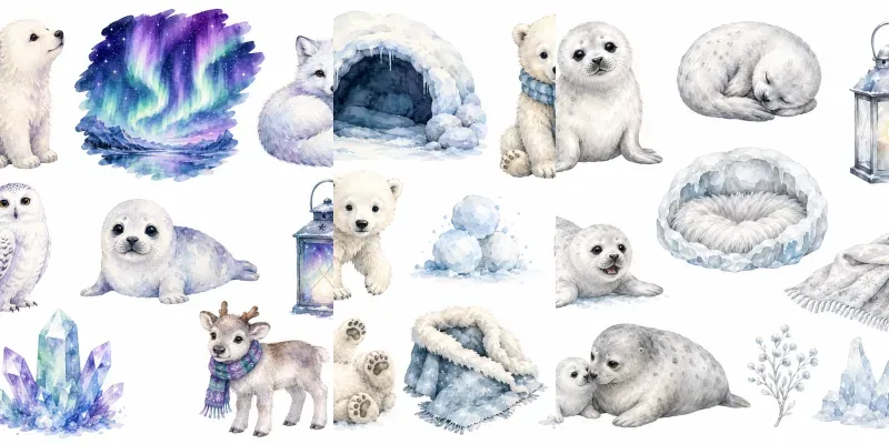 Watercolor Arctic Animal Cliparts generated by undefined