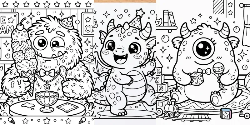 Cute Kawaii Monster Coloring Pages generated by undefined