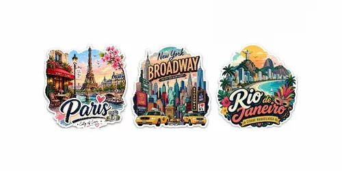 Travel City Sticker Illustrations generated by chatgpt-image